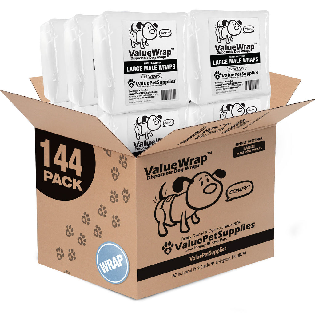 NEW- ValueWrap Male Wraps, Disposable Dog Diapers, 1-Tab Large, Lavender, 144 Count - Snag-Free Fastener, Leak Protection, Wetness Indicator 