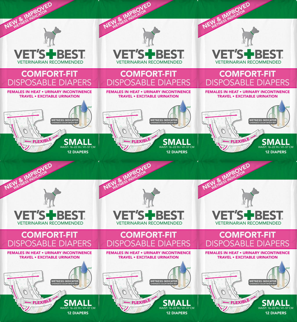 Vet's Best Diapers with Tail-Hole for Female Dogs, Comfort-Fit Disposable, Small, 12 Count, 6 Pack - 